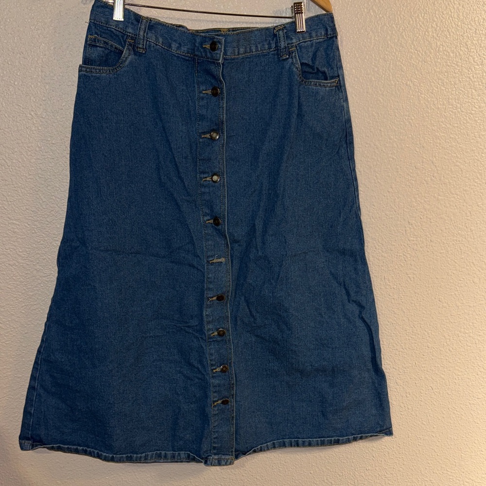 Woman Within Dark Blue Button-Front A-Line Skirt